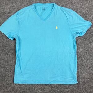 Polo Ralph Lauren T-Shirt Mens Size L Aqua Blue V-Neck Short Sleeve Casual
